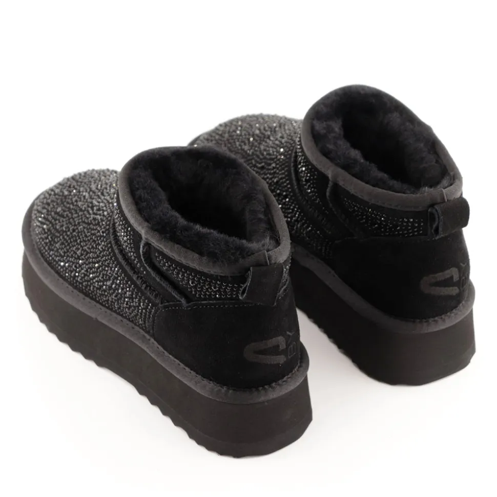 Stivaletti Imbottiti Platform S by MASSIMO SANTINI linea Spilla 01 in Velour Nero con Strass