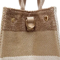 Tote Bag Large LIU JO in Canvas a Righe color Sabbia