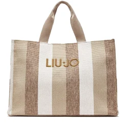 Tote Bag Large LIU JO in Canvas a Righe color Sabbia