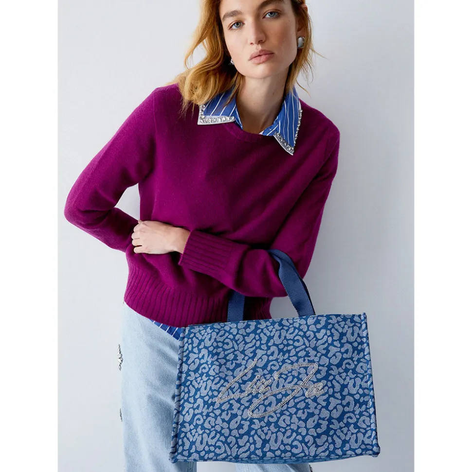 Tote Bag Large LIU JO in Denim stampa Animalier