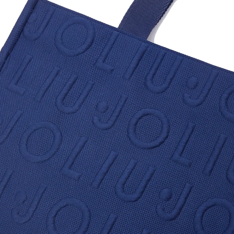 Tote Bag Large LIU JO in Maglia Blu Scuro con Logo Jacquard