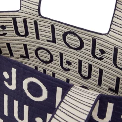 Tote Bag Large LIU JO in Maglia Blu Scuro con Logo Jacquard Bianco