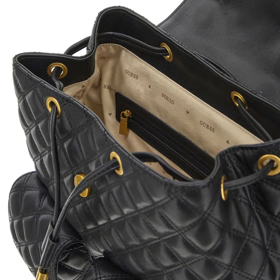 Zaino Donna GUESS Linea Giully Colore Nero Chiuso con Pattina e Coulisse