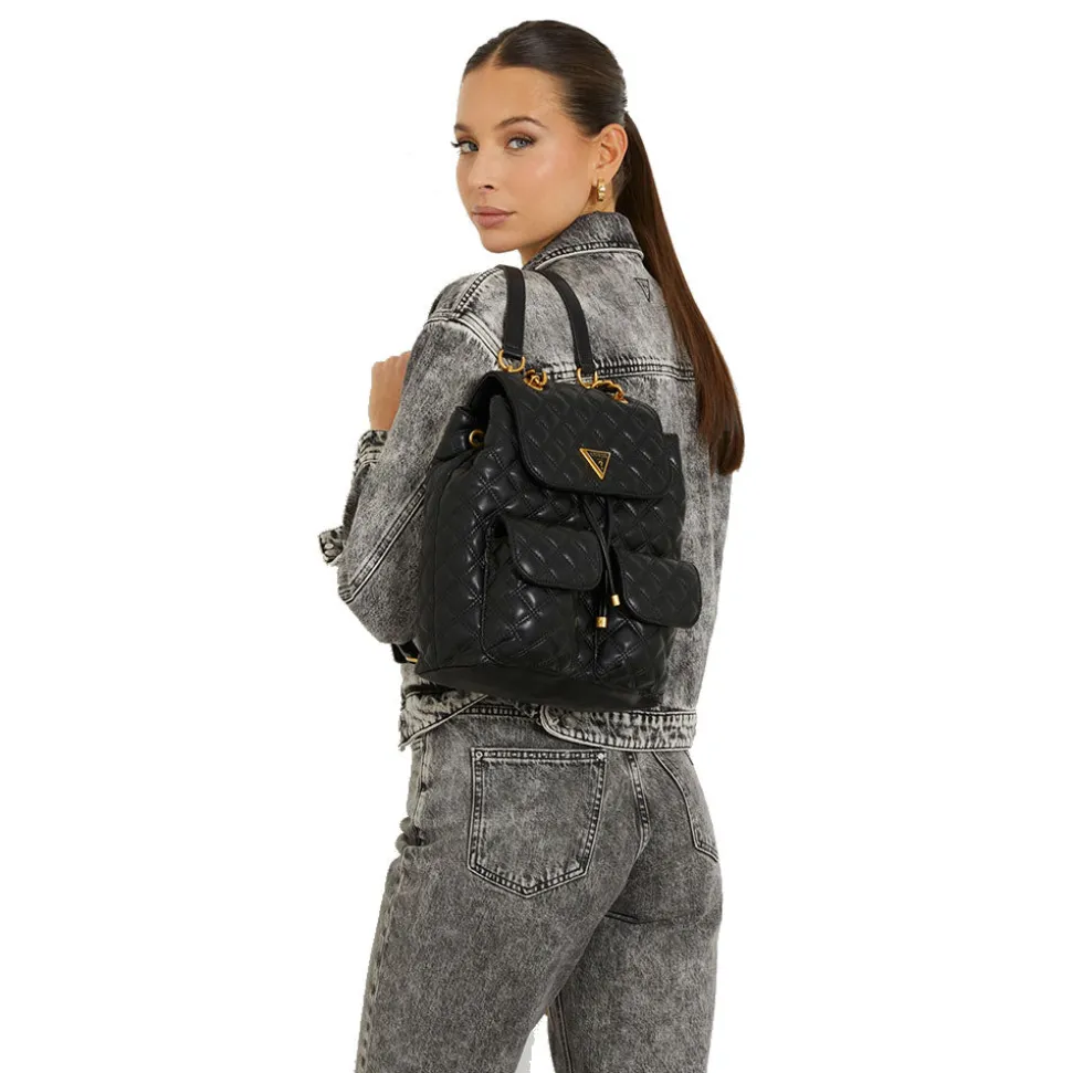 Zaino Donna GUESS Linea Giully Colore Nero Chiuso con Pattina e Coulisse